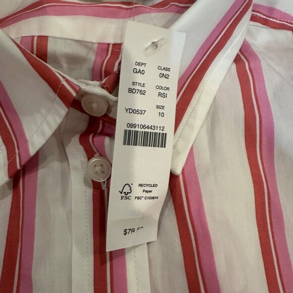 J CREW WOMENS PINK STRIPED LONG SLEEVE BUTTON SHIRT NEW SIZE 10 RELAXED - Picture 7 of 9